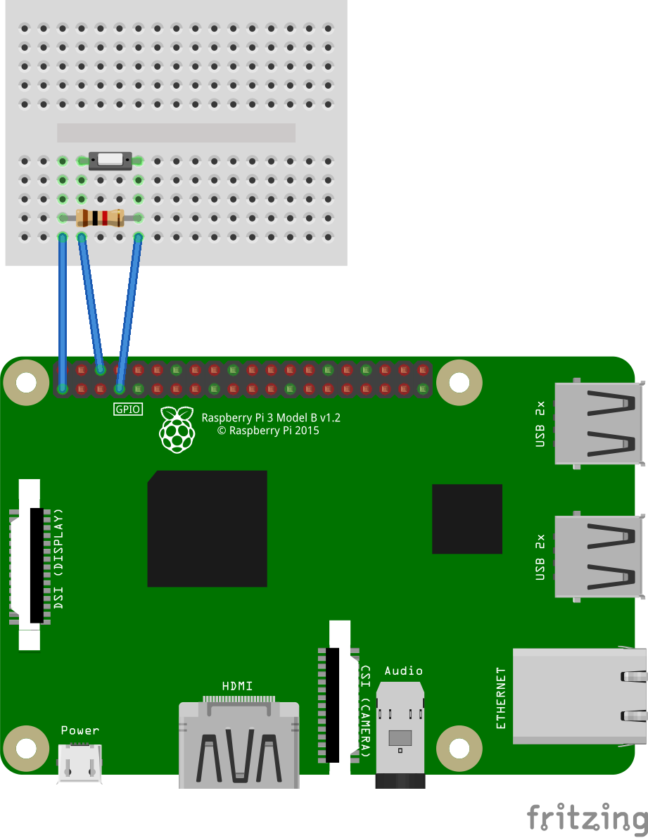 Breadboard wiring of push button connected to GPIO04 of Raspberry Pi