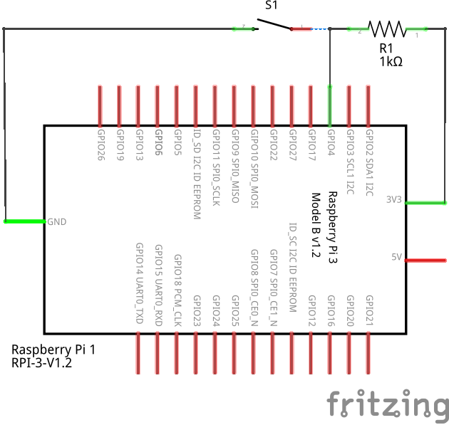 Schematic of push button connected to GPIO04 of Raspberry Pi